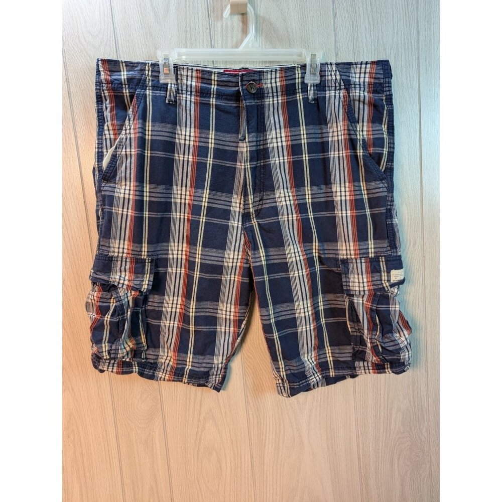 Levis Cargo Shorts Mens 40 Blue Plaid Casual White Tab 9.5'' Inseam
